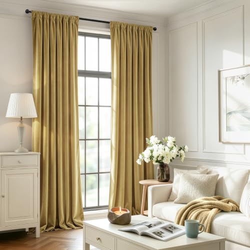 Image of MIULEE Golden Blackout Velvet Curtains Drapes 84 Inch Long 52 inchx84 inch Bedroom