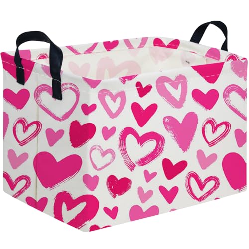 FXOCSHE Rectangular Valentines Basket,baby Gift Basket Empty,Pink Gift baskets with Handle Organizer,Heart Print easter Baskets,Girl Room Decor(Crayon heart)