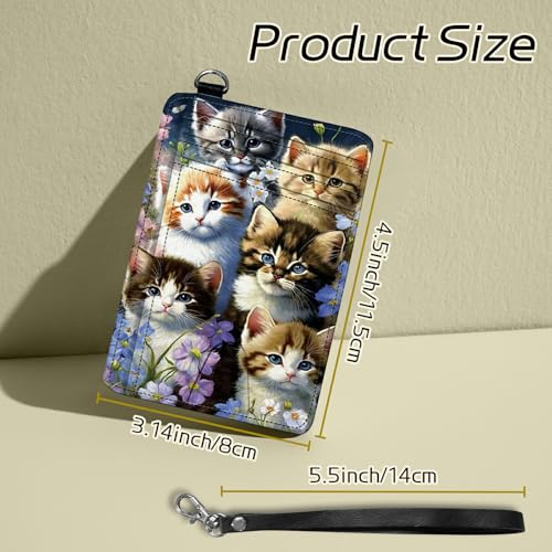 Image of Small Travel Wallets, Cats Family Slim Minimalist Front Pocket Wallet with Wristlet, RFID Blocking PU Leather Credit Card Holder with ID Window Change Purse for Men Women
