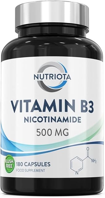 Vitamin B3 Nicotinamide 500 mg  180 High Strength Flush-Free Niacin Capsules  Vegan-Friendly Nicotinamide Vitamin B3
