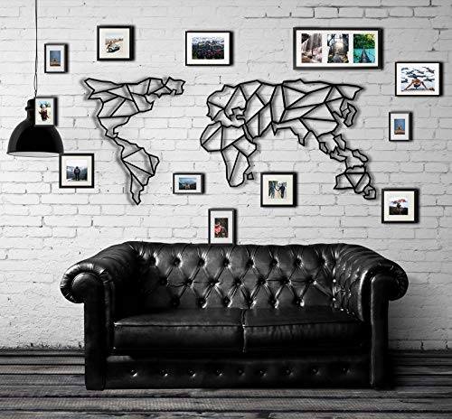 Tubibu Arte moderno de pared, 100% metal, mapa del mundo metálico, tamaño (23.6 x 47.7 pulgadas), colgante de pared para sala de estar, dormitorio, dormitorio (negro) Cover