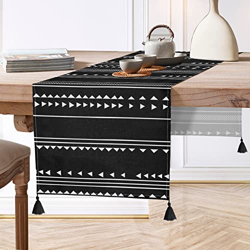 Small Table Runners 48 Inches Tassel Farmhouse Boho Black White Short Coffee Table Runner Geometric Stripes Dinner Runner Kitchen Parties Table Decoration #TOP12