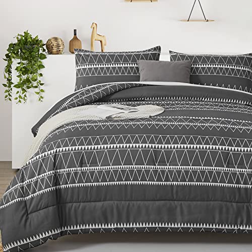 Parure de lit réversible gris King Size avec couette en microfibre et taies