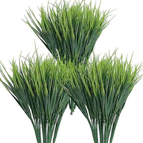 Kingrun 15 Plantas Artificiales de plástico para Exteriores, Hierba de Trigo, arbustos Verdes, Resistentes a los Rayos UV, Plantas de Exterior, Artificiales, hogar, jardín (Hierbas)