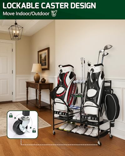 Image of Mythinglogic 2-Bag Golf Storage Organizer with Golf Club and Shoe Storage