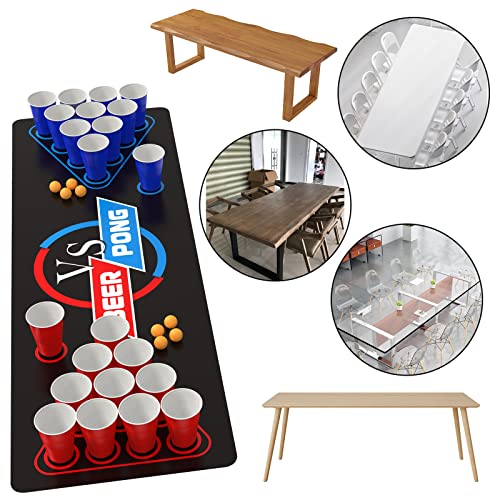 Cieex Beer Pong Set Include 1 Beer Pong Table Mat Party Plastic Cups (15 Blue & 15 Red) 8 Ping Pong Balls Fun Adult Drinking Game for Party Festivals Tournaments BBQ - Image 3