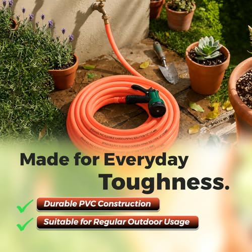 Image of Prayag Garden Pipe 15 Meter(49.21 Feet) 0.5 inch with Spray Gun | Flexible PVC Water Hose Pipe for Gardening, Car Wash & Home Cleaning | Lightweight & Durable - (Milky Orange)