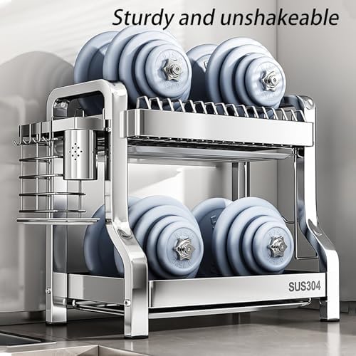 Stainless Steel Pull-Out Dish Rack Under-Sink Organizer, Slide-Out Cabinet Shelf for Cups, Plates & Bowls, Space-Saving Dish Drainer with Drip Tray for Kitchen Storage Solution