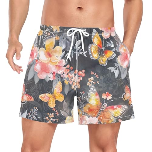 xigua Beautiful Spring Butterflies Mens Swim Trunks with Liner, 5 inch Quick Dry Mens Boardshorts for Beach