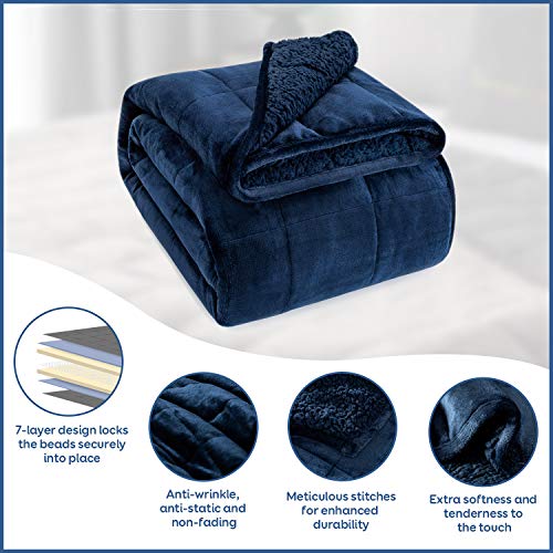 Image of Cottonblue Sherpa Fleece Weighted Blanket 15 lbs for Adults, Warm Flannel Cozy Plush Bed Weighted Throw Blankets,Soft Fuzzy Winter Heavy Blankets Full Twin Size 48 x 72 inches for Sofa, Navy Blue