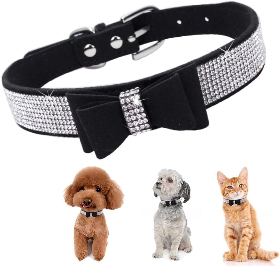 Collar de perro pequeño Serijoars negro con cristales de colores para gato