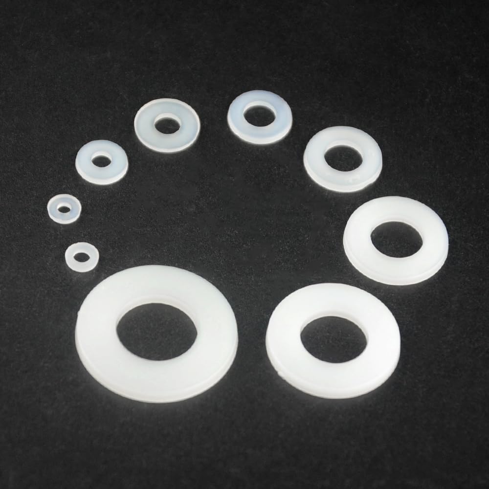 TOVOT 450 PCS Nylon Plastic Insulating Flat Washers Gaskets Spacers Assortment Set -9 Size,for M2.5 M3 M4 M5 M6 M8 M10 M12 Screw Bolt(White) - Image 3
