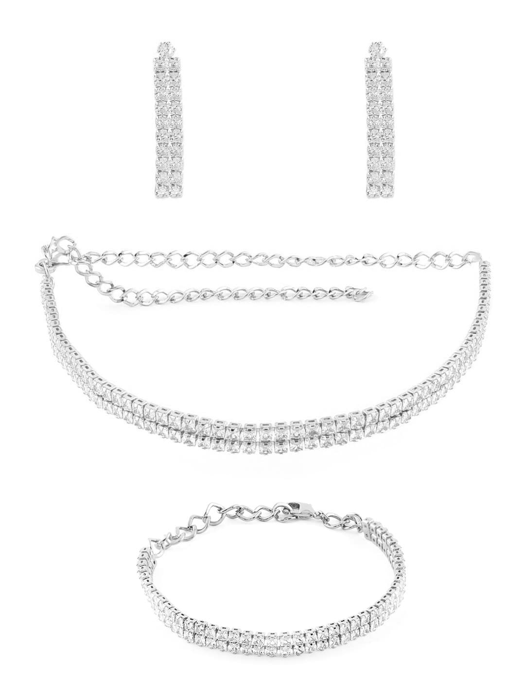 ZAVERI PEARLS Silver Tone Dazzling Cubic Zirconia 2 Strands Necklace Earring & Bracelet Set For Women-ZPFK12584 (B09RVZ2R6H) Amazon Price History, Amazon Price Tracker