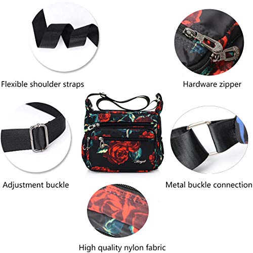 Image of Nylon Floral Multi-Pocket Crossbody Purse Bags for Women Travel Shoulder Bag