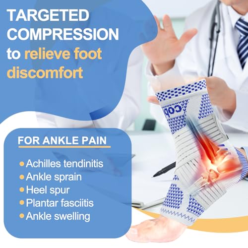 Image of LISEPWU Copper Ankle Brace with Adjustable Compression Bandage, Ankle Support Compression Sleeve for Men & Women, for Foot Pain, Sprained Recovery, Achilles Tendonitis, Sports Protection(Blue XL)