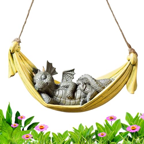 Estatua de dragón - Mini hamaca linda de resina de dinosaurio - material de resina | escultura giratoria de 5 pulgadas, 130 g, sistema estético de dragón dormido para jardín y decoración de mayo