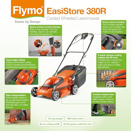 Electric Lawn Mower, Orange and Grey, 38cm Cutting Width - Image 2