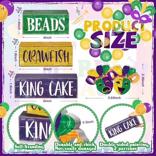 Image of Moucuny 4 Pcs Mardi Gras Table Decorations Wooden Mask Decor Purple Golden Green Carnival Tiered Tray Decor Mardi Gras Centerpieces Decorative Masks Block Signs Gift for Masquerade Party Home Kitchen