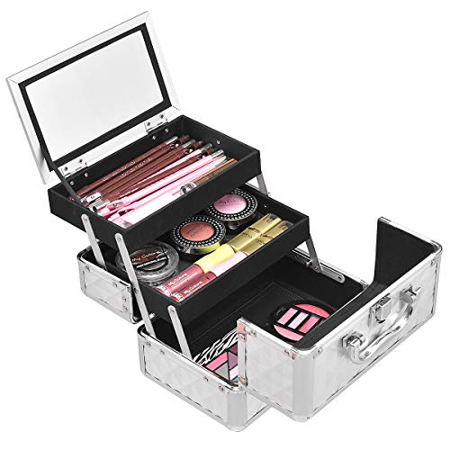 💕【Scatola Elegante】La superfice con motivo a diamante che brilla di una lucentezza metallica ha la grazia unica. Non soltanto è una decorazione sulla toeletta a casa, ma anche difonde il fascino in viaggio.