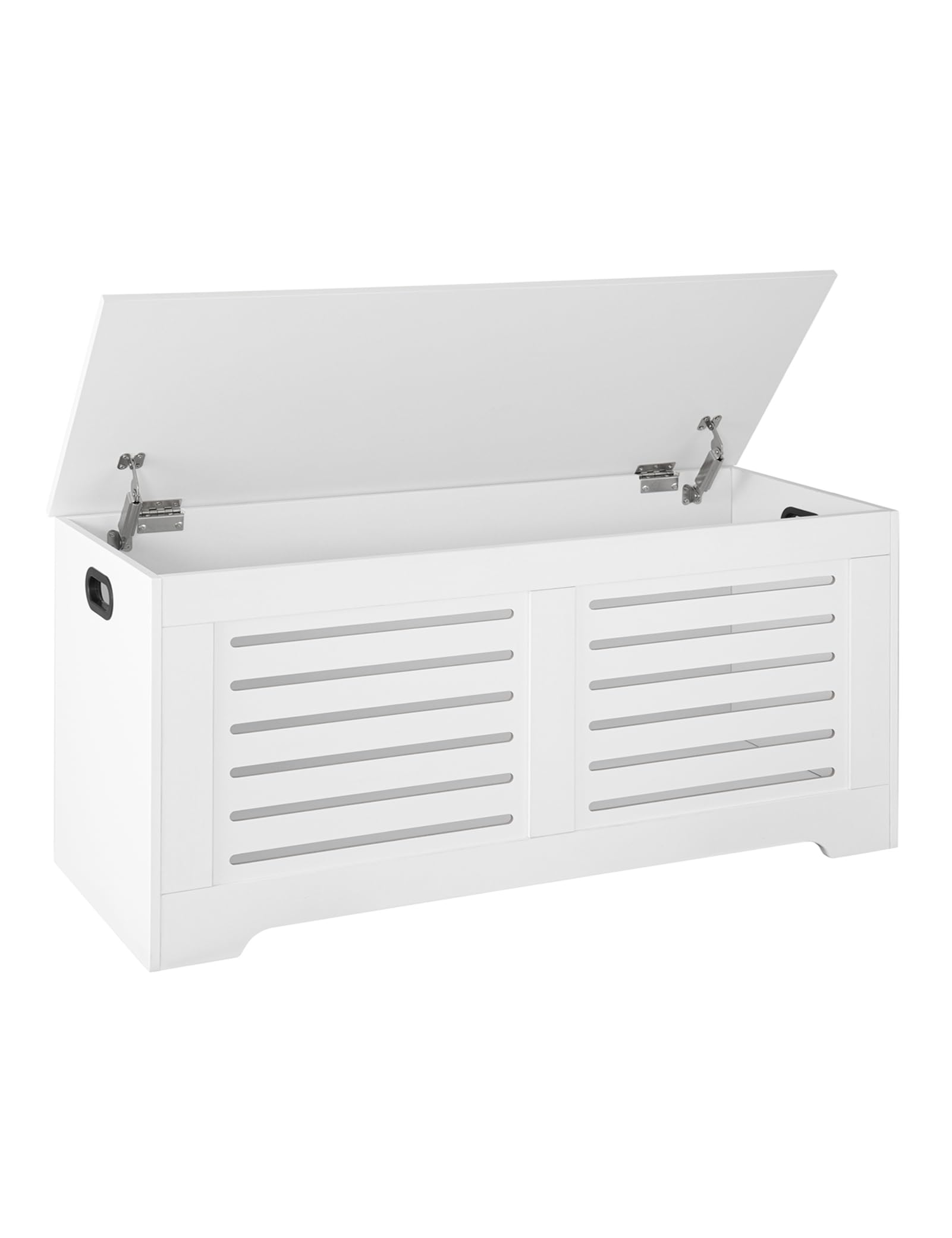 DINZI LVJ Storage Chest, 43.3” Wooden Toy Box with 2 Safety Hinges, Retro Entryway Shoe Storage Bench with Flip-Top, Sturdy Large Storage Trunk for Living Room, Bedroom, Easy Assembly, White