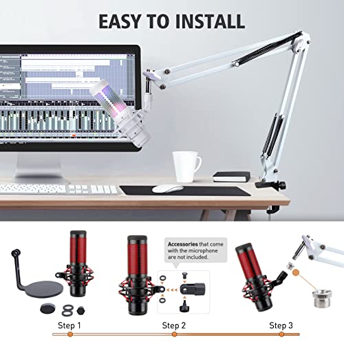 White Quadcast Boom Arm For Hyperx Quadcast S- Microphone Boom Arm Compatible With Hyperx Quadcast S White, Mic Arm Stand With Microphone Cover, Improve Sound Quality,Mic Boom Arm For Quadcast S #TOP1