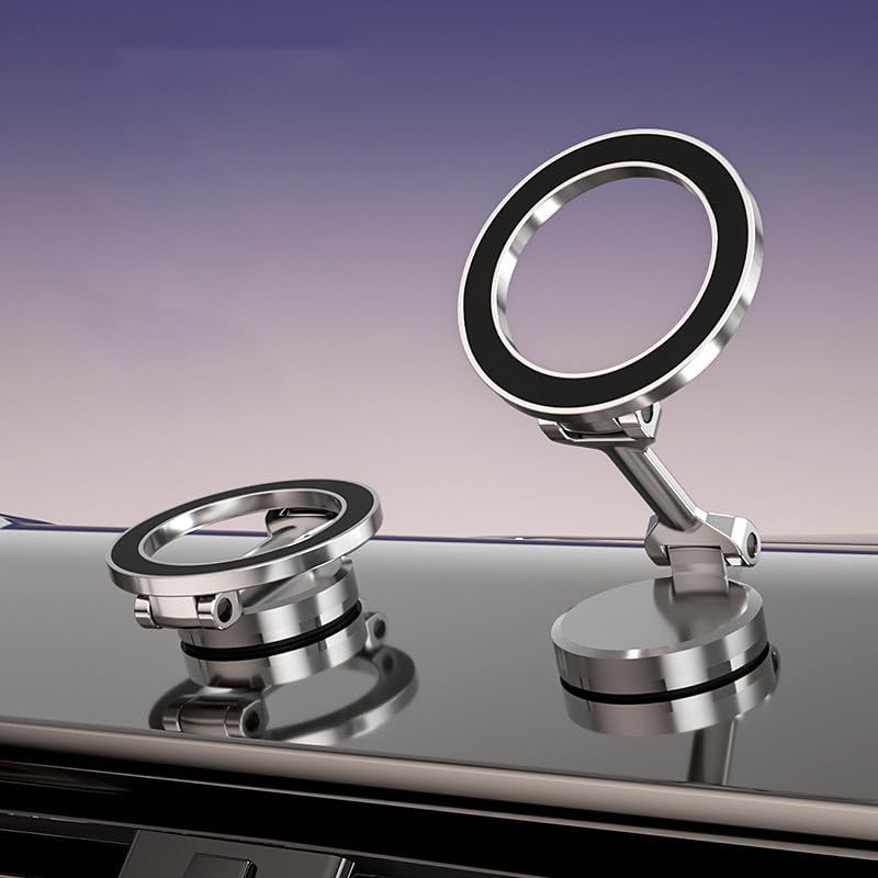 Generic Zinc Alloy Folding Magnetic Car Mount Cell Phone Holder for MagSafe 360° Adjustable Aesthetic Design (Silver), 969804589
