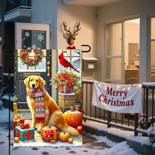 Image of BlissYard Christmas Garden Flag 12x18 Inch Golden Retriever Yard Decor