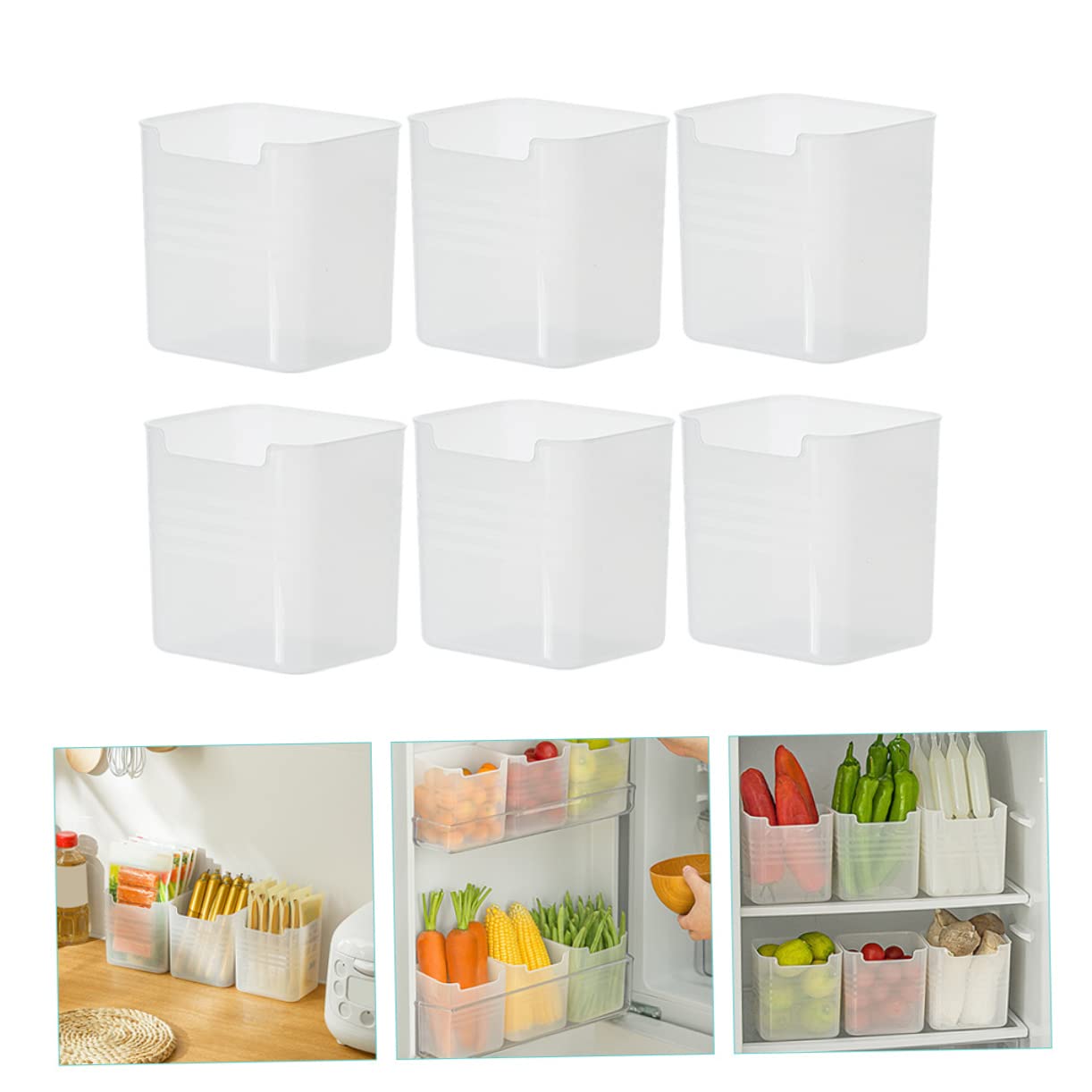 Mikinona Organizador Lateral para Refrigerador, 6 Contenedores de Almacenamiento PP, Apilables, Asas Laterales, Gran Capacidad para Nevera | Asas Laterales Integradas, para Entrada y Armarios, Formato Largo para Organización Doméstica