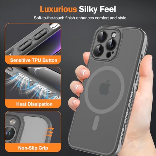 CASEINJOY Stronger Magnetic for iPhone 15 Pro Max Case, Heat Dissipation Frame, Compatible with Magsafe, Camera Protection, Matte Back Slim Protective Cover for iPhone 15 Pro Max 6.7 Inch, Gray - image 5