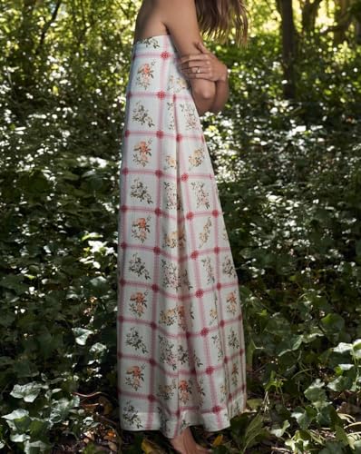 Image of Women Floral Print Maxi Tube Dress Strapless Flowy Long Bandeau Dress Y2K Open Back Sundress Summer Beachwear