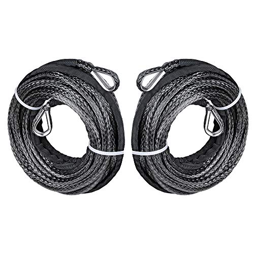 Astra Depot 2X Black ATV UTV Synthetic Rope Extension 50ft 7500lbs Winch Line Cable with Thimbles