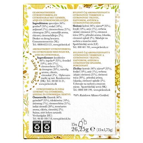 Pickwick Joy Of Tea Ginger Spices Kruidenthee met Citroenverbena, Gember, Citroengras en Anijs (60 Theezakjes, 100% Natuurlijk), 4 x 15 Theezakjes - Afbeelding 4