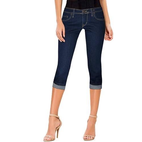 Hybrid & Company Women's Denim Capri Stretchy 19 inch/17 inch Cuffed