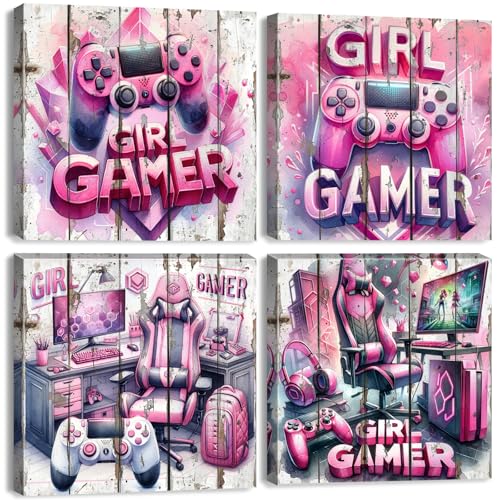 Gaming Wall Decor for Bedroom Pink Gaming Poster Cool Game Canvas...