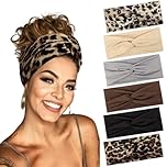 BELEVO Hair Bands for Women, 6 Pcs Elastic Head Bands Boho Wide Soft Ladies Headband, Yoga Sports Hair Accessories for Women (Leopard Print, Solid Color)