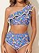 Herseas Women's One Shoulder Bikini Sets Ruffle Hem Swim Suits 2026 Modest Wire Free Bathing Suits Blue Lemon Vacation Outfits Large