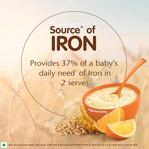 Image of CERELAC Baby Food Cereal | No Preservatives | Wheat Orange for 8 to 24 Months Baby | Source of Iron & Protein for Babies | Instant Cereal | 300g