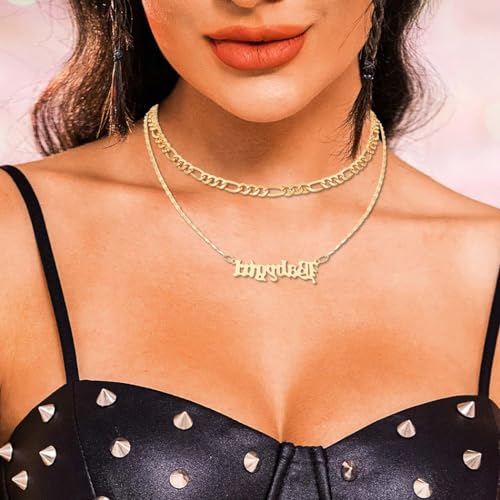 Jovono Layered Necklaces Gold Figaro Necklace Chain Fashion Babygirl Pendant Necklace Chain Accessories for Women(Gold)2