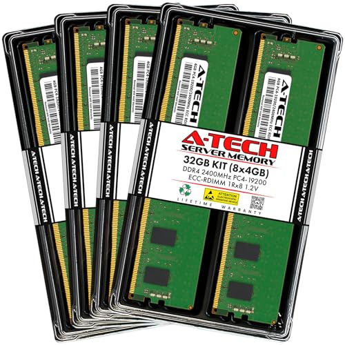 Image of A-Tech 32GB Kit (8x4GB) DDR4 2400MHz PC4-19200 ECC RDIMM 1Rx8 Single Rank 1.2V ECC Registered DIMM 288-Pin Server & Workstation RAM Memory Upgrade Modules (A-Tech Enterprise Series)