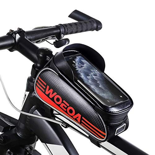 WOEOA Bolsa Bicicleta Manillar para Ciclista Ciclismo, Bolsa Bici de Montaña con Soporte para Telefono Impermeables con Pantalla Táctil para iPhone Samsung Note etc. 4.5”-6.7” (Rojo)