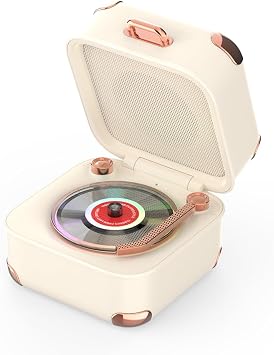 Vintage Vinyl Speaker with Colorful Lights, Music Player with 3 Modes, Bluetooth Speaker for Kids Room, Home Decor, Bedroom, Compatible with Computers & Phones White