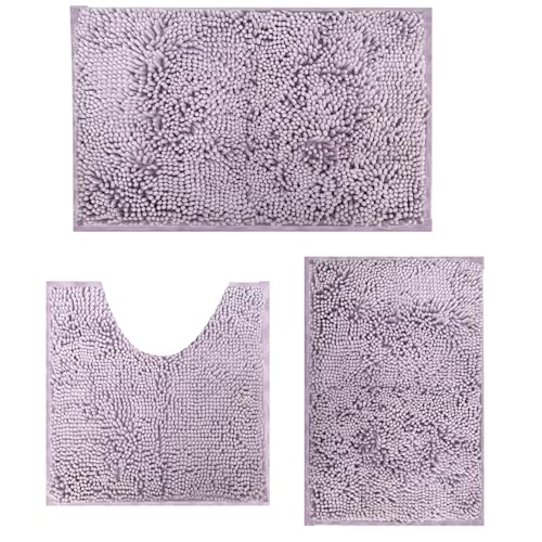 RUN HELIX Ultra Soft Chenille Bath Mat Non Slip, Bath Mat Set 3 Piece, Shaggy Bathroom Mats