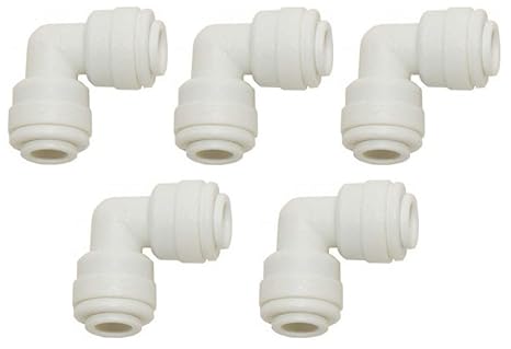 KRPLUS Plastic RO Spares 3/8 Inch Quick Connect to 3/8 Inch Quick Connect Push Fit type Elbow Connector for RO Water Purifier Tube Fitting White Bigger Size (Pack of 5)