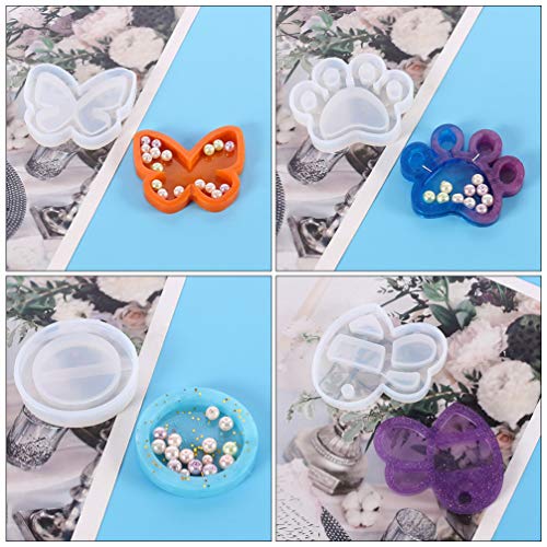 Hemoton 5Pcs Silicone Molde Pingente Pata Do Gato Borboleta Abelha Rodada Molde Coração Molde de Res