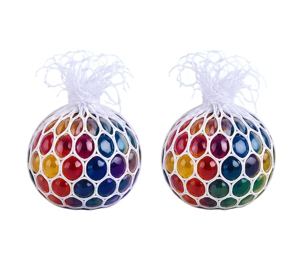 Pack of 2 Mesh Squish Ball Stress Relief Toy | Colorful Water Gel Bead Fidget Ball for Kids & Adults Anxiety Relief & Sensory Play Deal