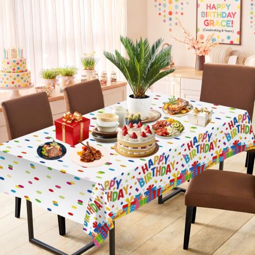 3 Pack Polka Dot Birthday Party Tablecloth - Happy Birthday Table Decorations, Disposable Plastic Colorful Rainbow Dots Party Tablecovers for Kids Adults Indoor Outdoor Party Supplies, 54 x 108 Inches — view 6