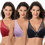 Curve Muse Damen Übergröße Minimierer Ungefüttert Bügel Vollschalen-BH-3er Pack-Schwarz, Rot, Lav-80F