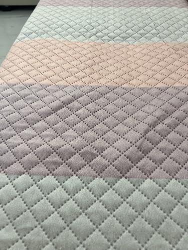 Image of Pastel Stripes Quilted Velvet Sofa Cover - 5-Seater (3+1+1) - Modern Pastel Look - Non-Fading Color - Couch Cover - Made in India - Durable Daily Use - Seat-Only Protector - Home Decor