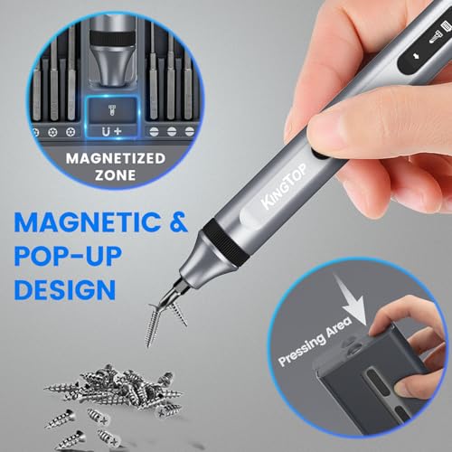 KINGTOP Precision Screwdriver Set, 52‑in‑1 S2 Steel Magnetic Bits, Anti‑Slip Handle, Pop‑Up Aluminum Case – Mini Electric Screwdriver Kit for Electronics Repair, Phones, Laptops & Gadgets - Image 6