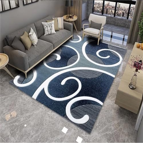 Tapis géométrique moderne bleu 160x200 pour salon et bureau